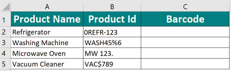 Method 2 - product details of barcode in Excel