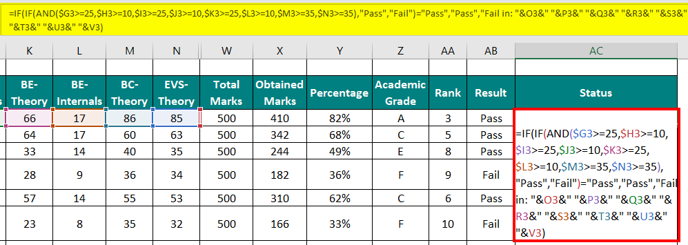 Find the Final Status (Pass or Fail) with Subject Names 1