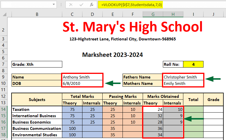 How to Create Excel Marksheet Format step 2