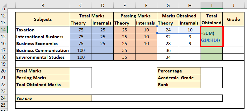 How to Create Excel Marksheet Format step 3