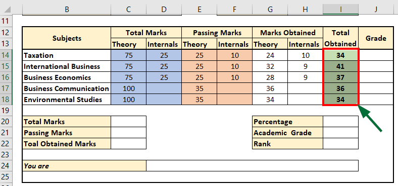 How to Create Excel Marksheet Format step 4