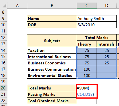 How to Create Excel Marksheet Format step 6
