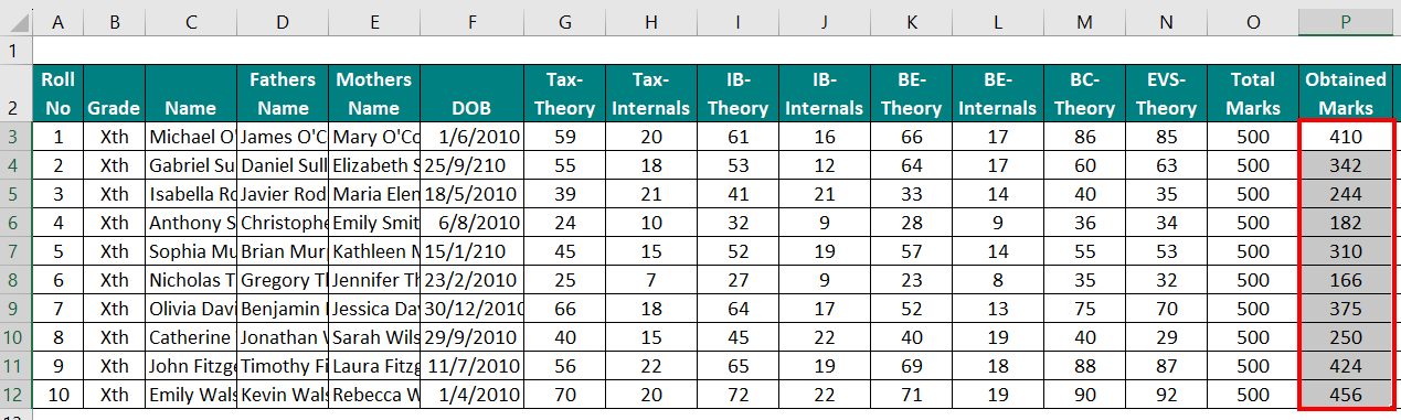 Calculate Obtained Marks Using the SUM Function step 3