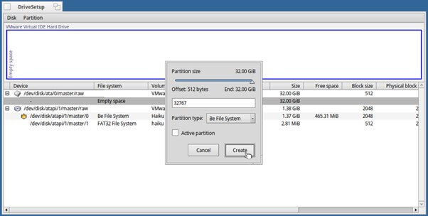 Select Partition to create the target partitio