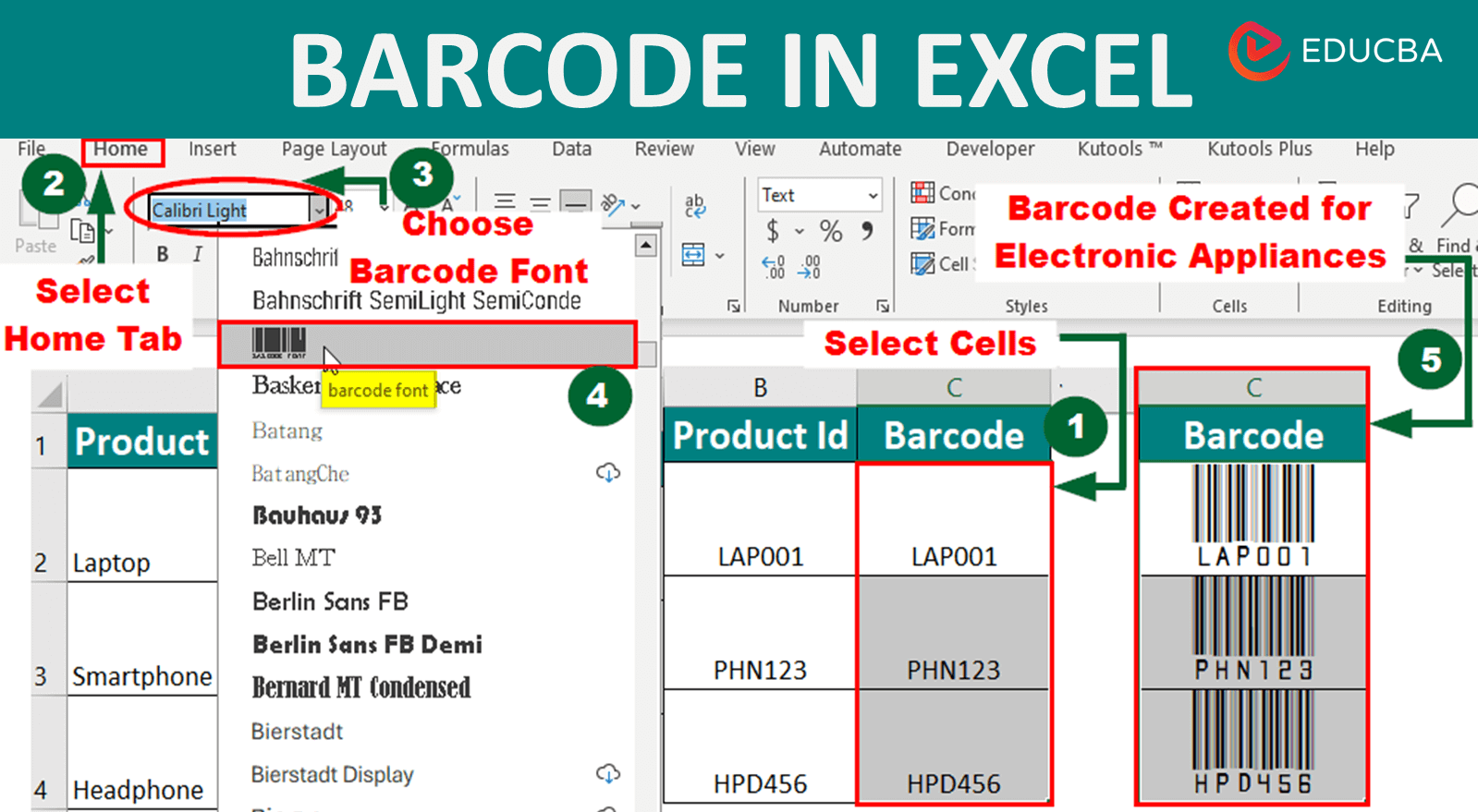How to create barcode in excel