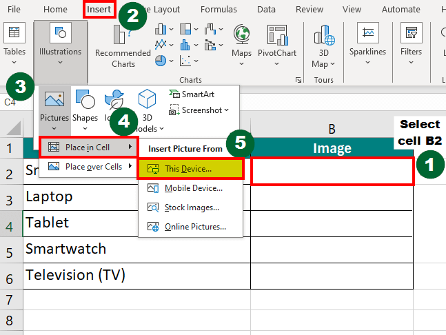 Insert Image in Excel: Method 1.1