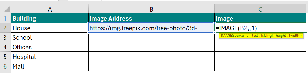 Insert Image in Excel: Method 3-Using Image Function (B)