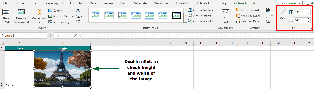 Insert Image in Excel-Lock and resize