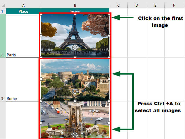 Insert Image in Excel-Lock and resize Step 2