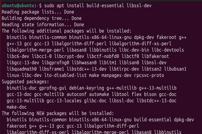 sudo apt install build-essential libssl-dev