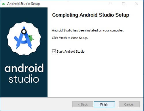 Finish to complete the installation -android studio