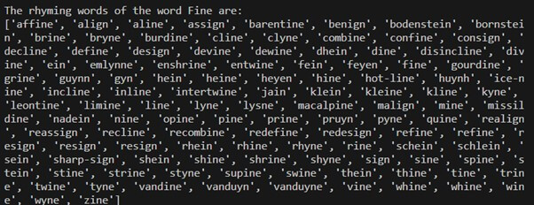 The rhyming words of the word Fine are -output
