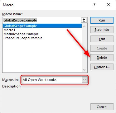 delete a macro - workbook in Excel