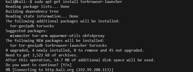 sudo apt –get install tor torbrowser-launcher