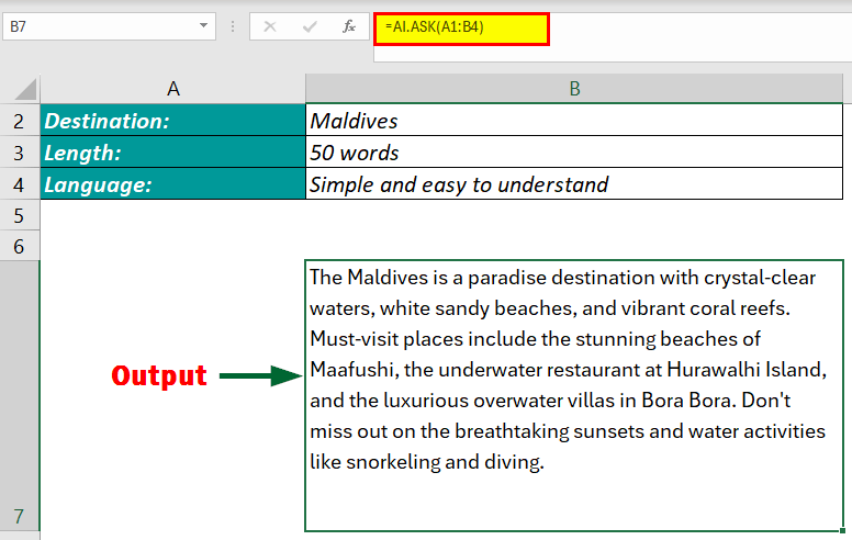 How to Use AI in Excel Example 1- Step 5
