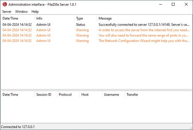 Administration Interface -FileZilla Server