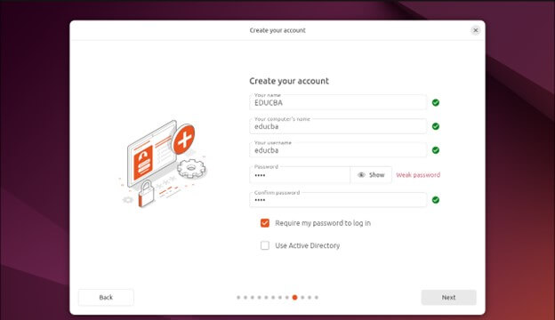 Click next-Creating a user account - Ubuntu 24.04 Install