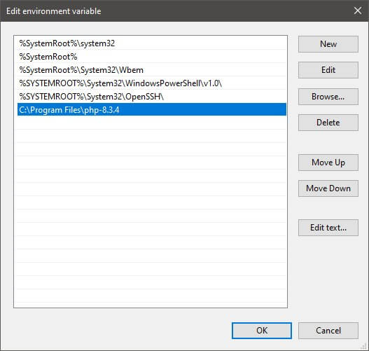 Edit the System environment -program files