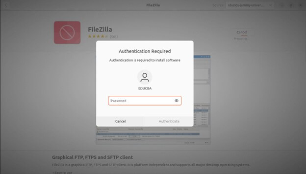 FileZilla user password to install