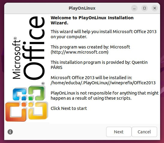 Install Play on Linux- MS office next button