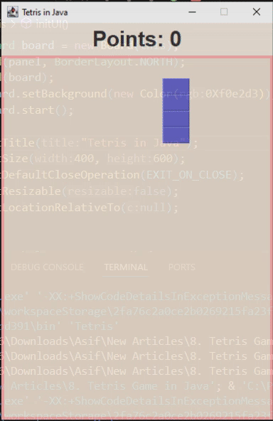 Tetris Game in Java -output