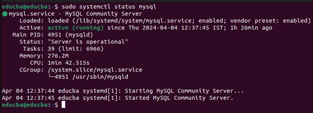 Verify MySQL Installation-sudo systemctl status mysql