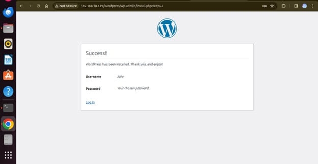 WordPress setup - success page
