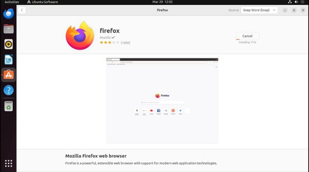 Install Firefox on Ubuntu- green button