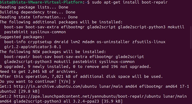 sudo apt-get install boot-repair