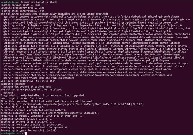 sudo apt install python3 -Install Python on Ubuntu