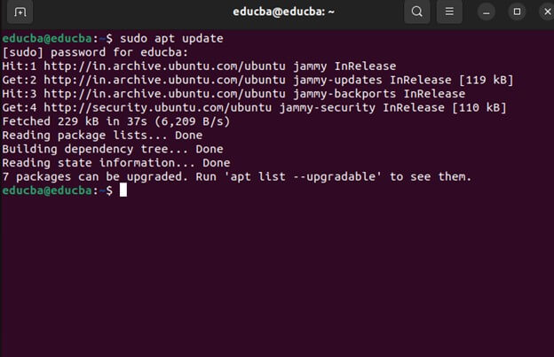 installing new software -sudo apt update