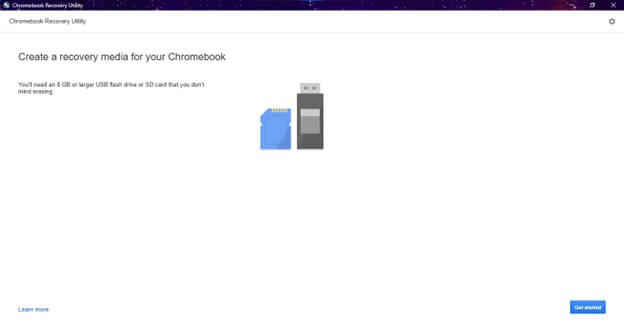 Chromebook Recover media interface