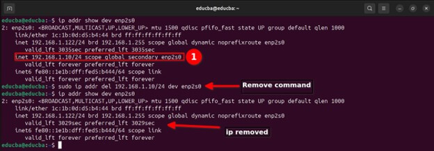 sudo ip addr del