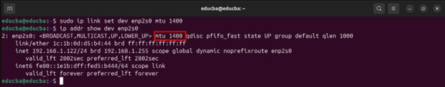 sudo ip link set dev enp2s0 mtu 1400