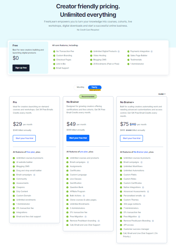 FreshLearn Pricing