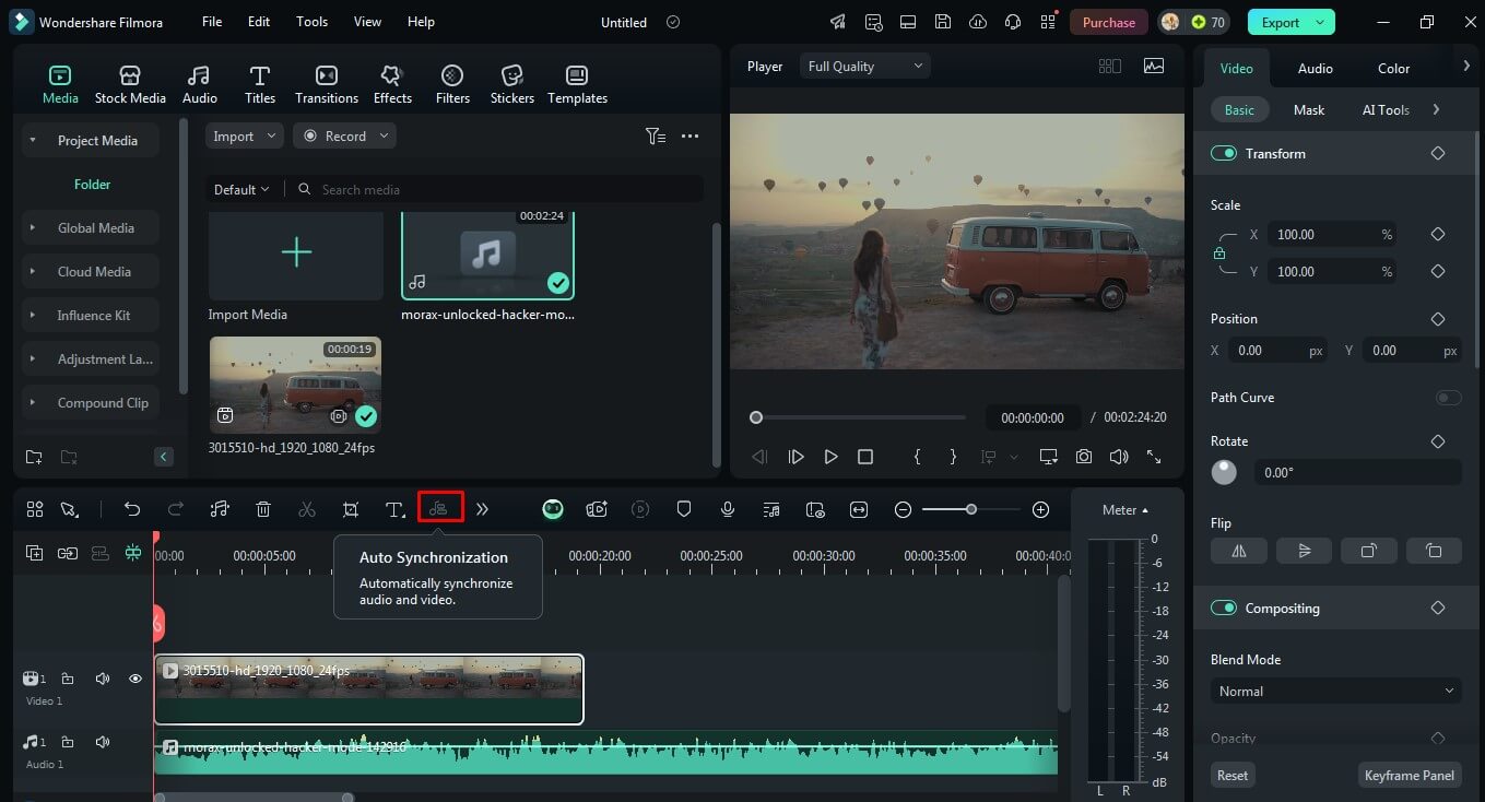 click on Auto-Synchronization Sync Audio and Video in Filmora