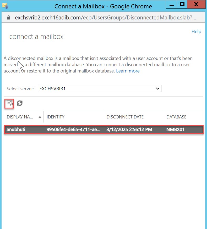 Choose the disconnected mailbox