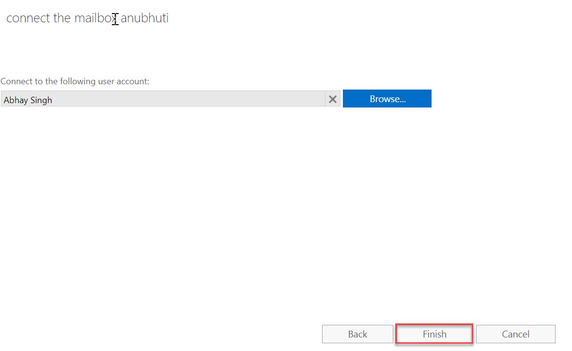 Click Finish to restore mailbox from Exchange server