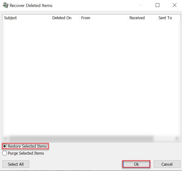 Select the Restore selected Items option