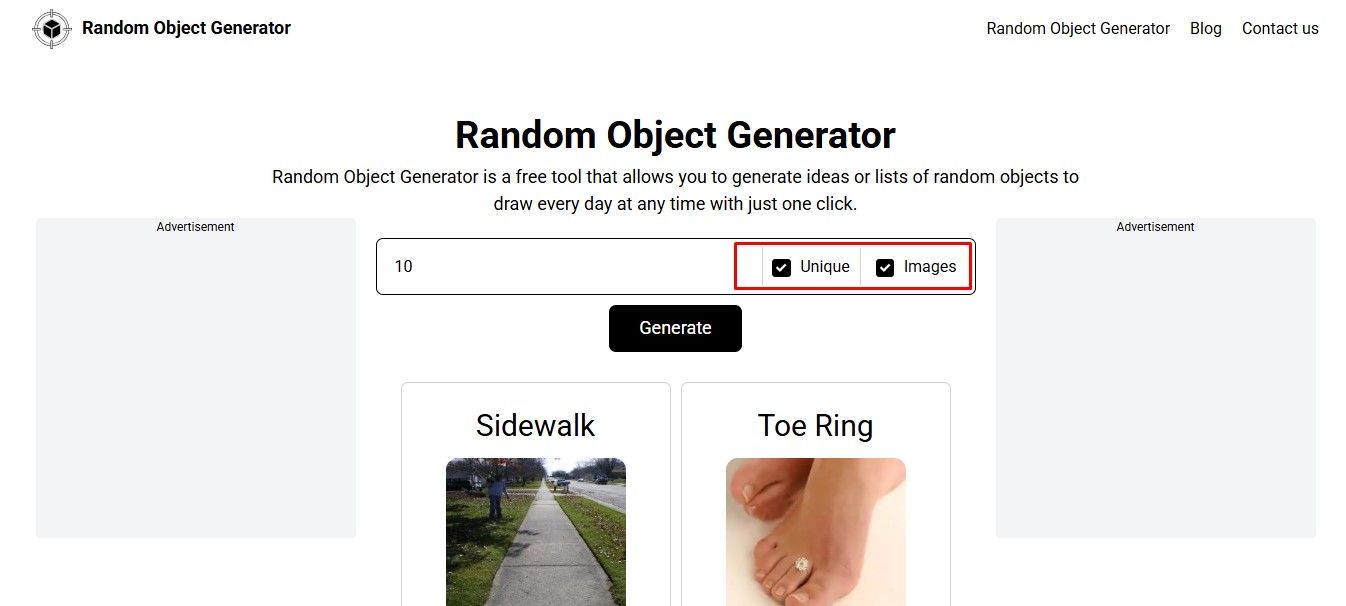 If you want each object to be unique, check the "Unique" checkbox. If images are needed, check the "Images" checkbox.