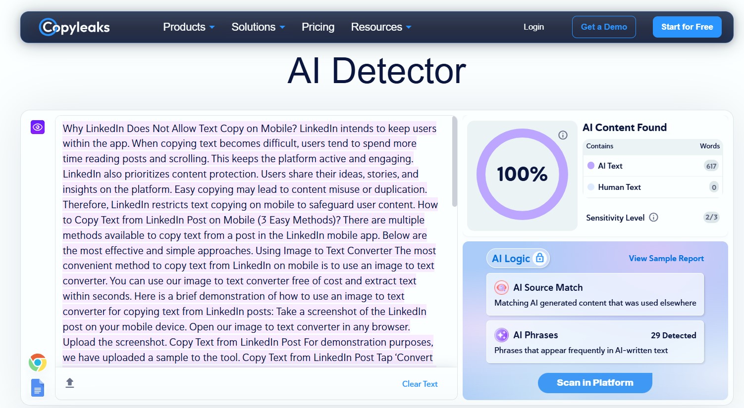 Copyleaks AI Content Detector