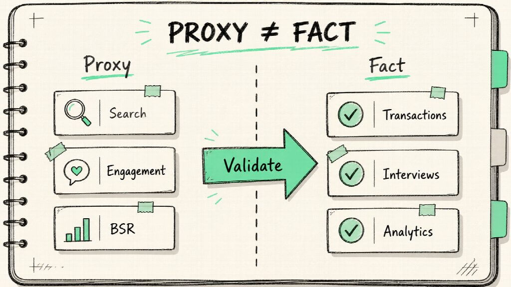 Proxies guide the next test; facts support the final claim.