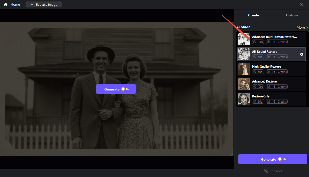 HitPaw FotorPea AI model to restore photos.