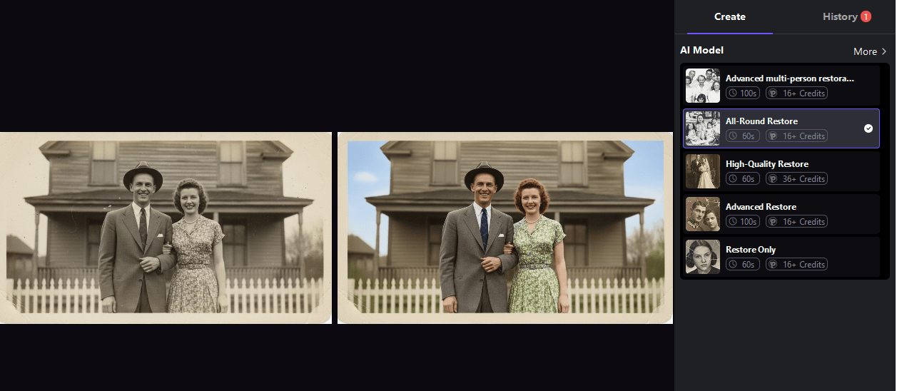 Before and after comparison of restored old photo