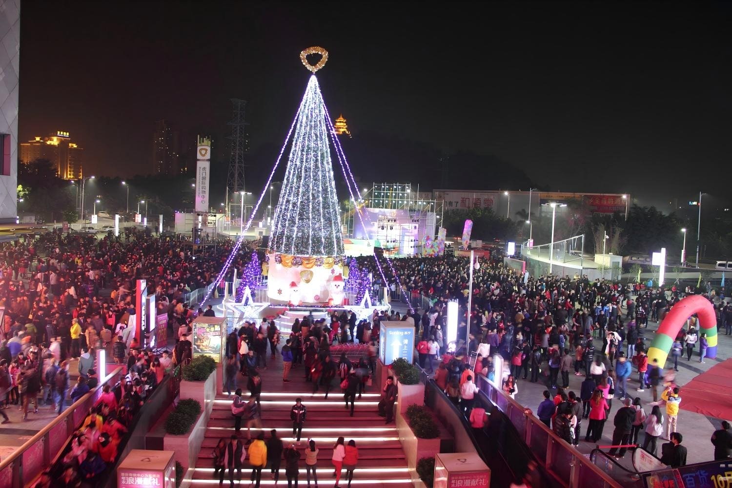 A large illuminated tree