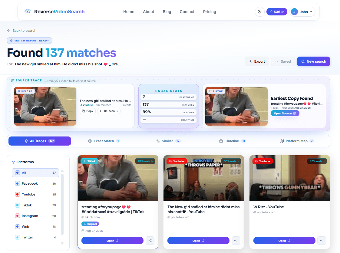 search for matching clips