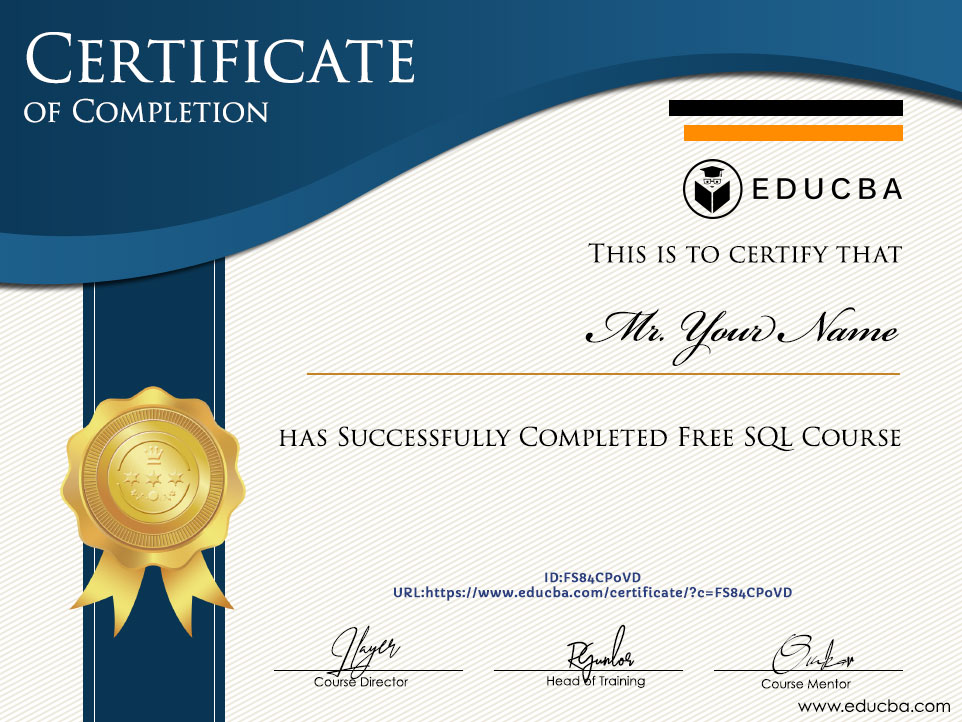 Free SQL Course Course Certificate
