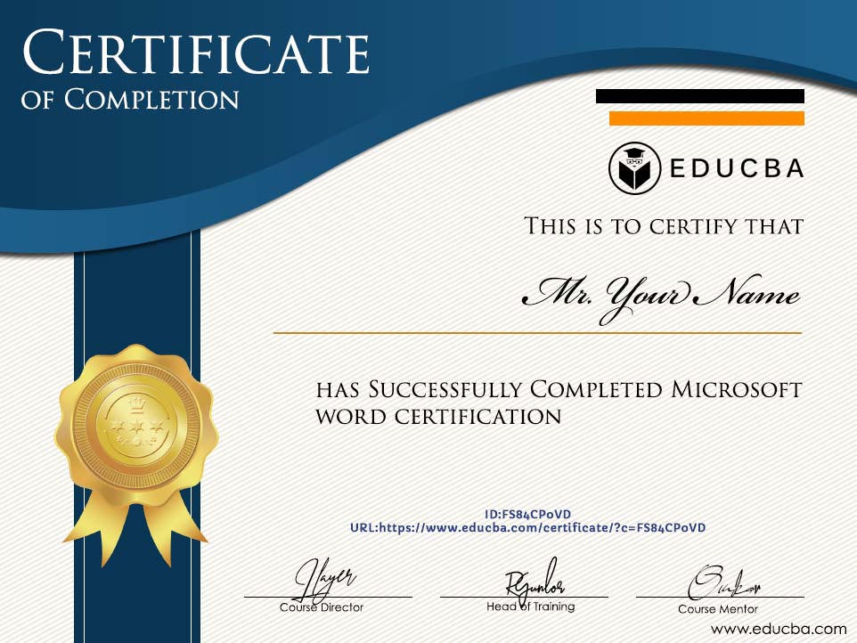 Microsoft Word certification Certificate