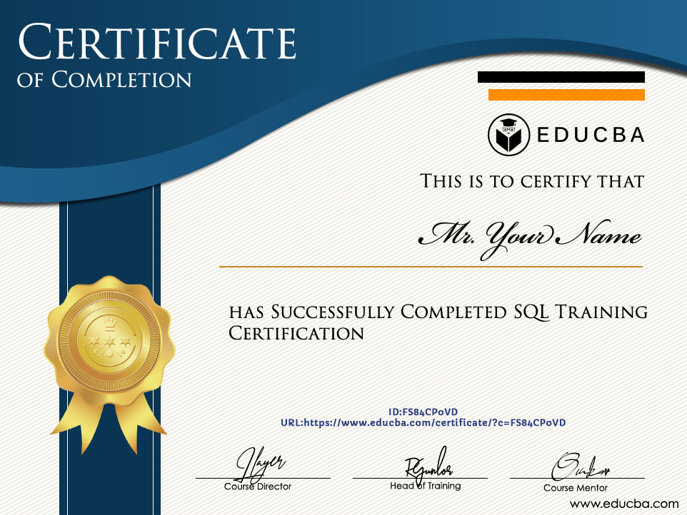 SQL Training in London certificate